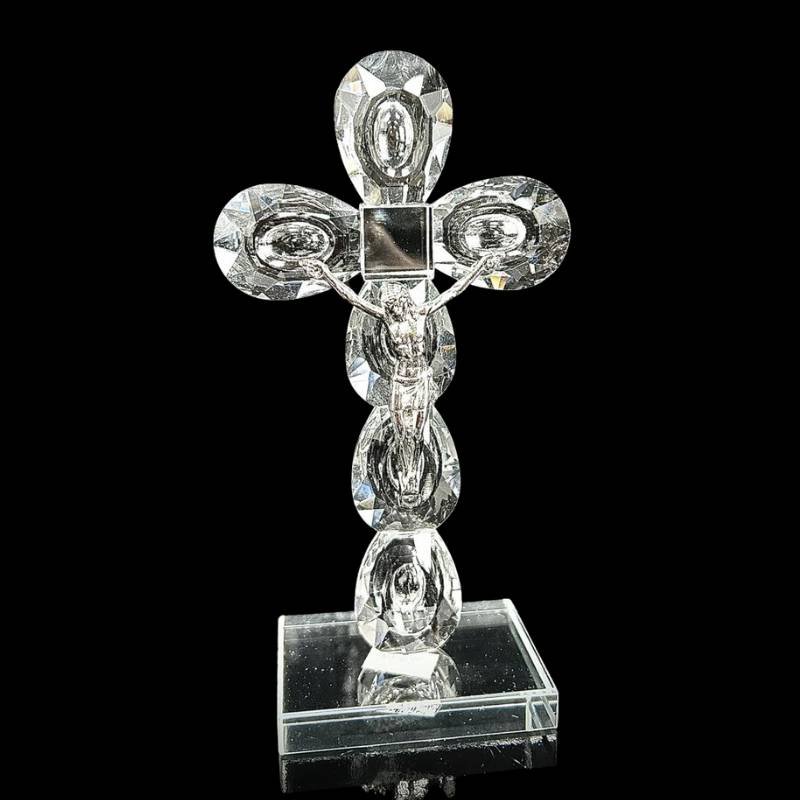 Crucifixo de Cristal Lapidado com Base 18 cm Sacrum Lux